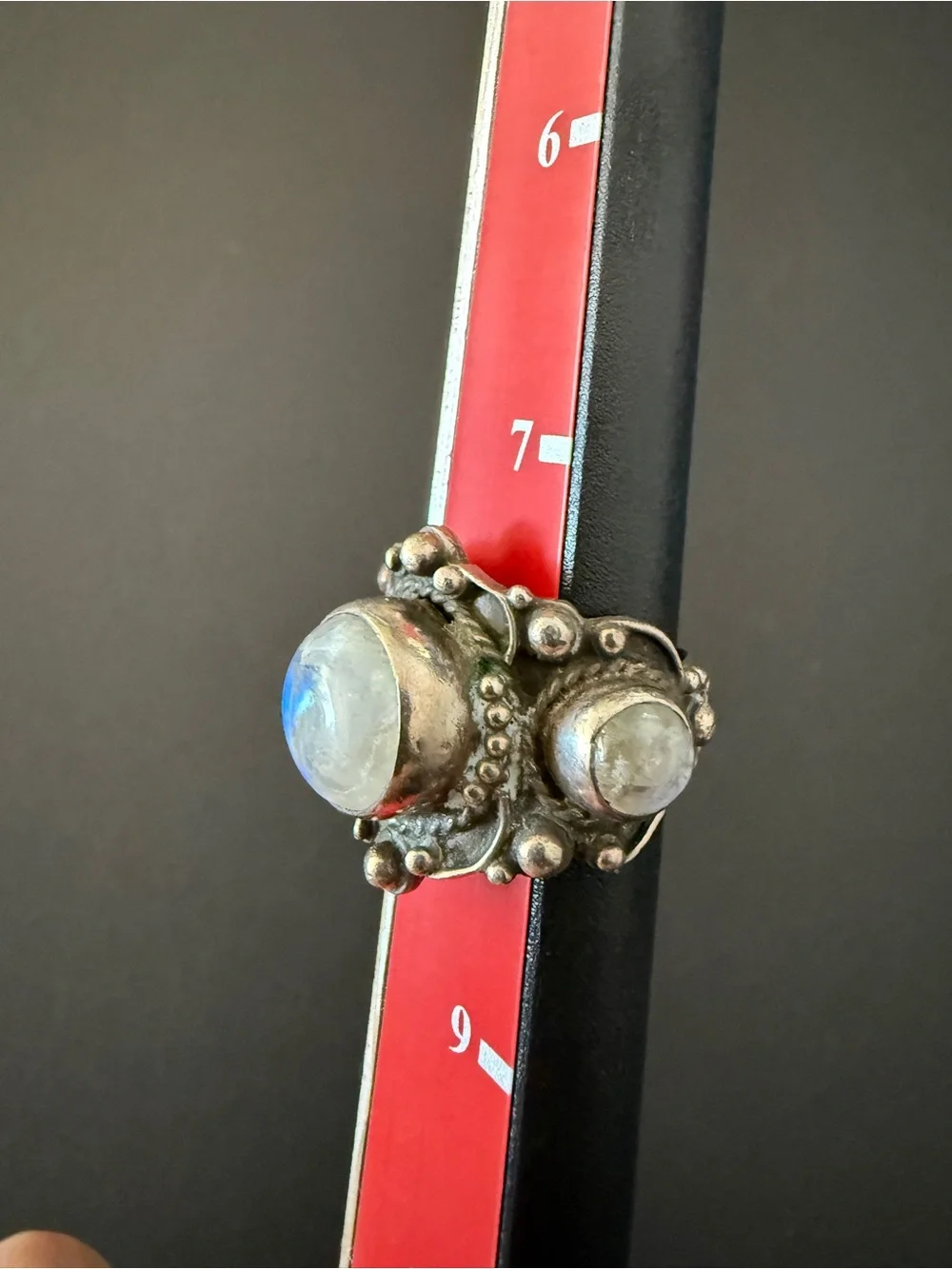 Vintage Moonstone Ring W/ Blue Flash Handmade Statement, Size 7.75, Gothic Style